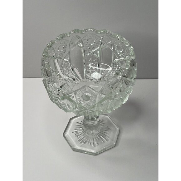 McKee Quintec Glass Compote Bowl Pedestal Clear Early American Pressed - Picture 4 of 6